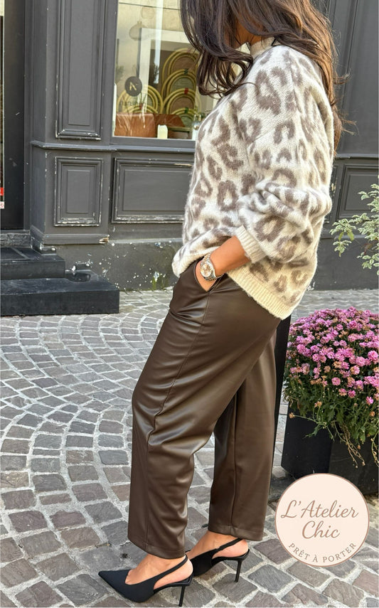 Pantalon simili cuir chocolat – Capri